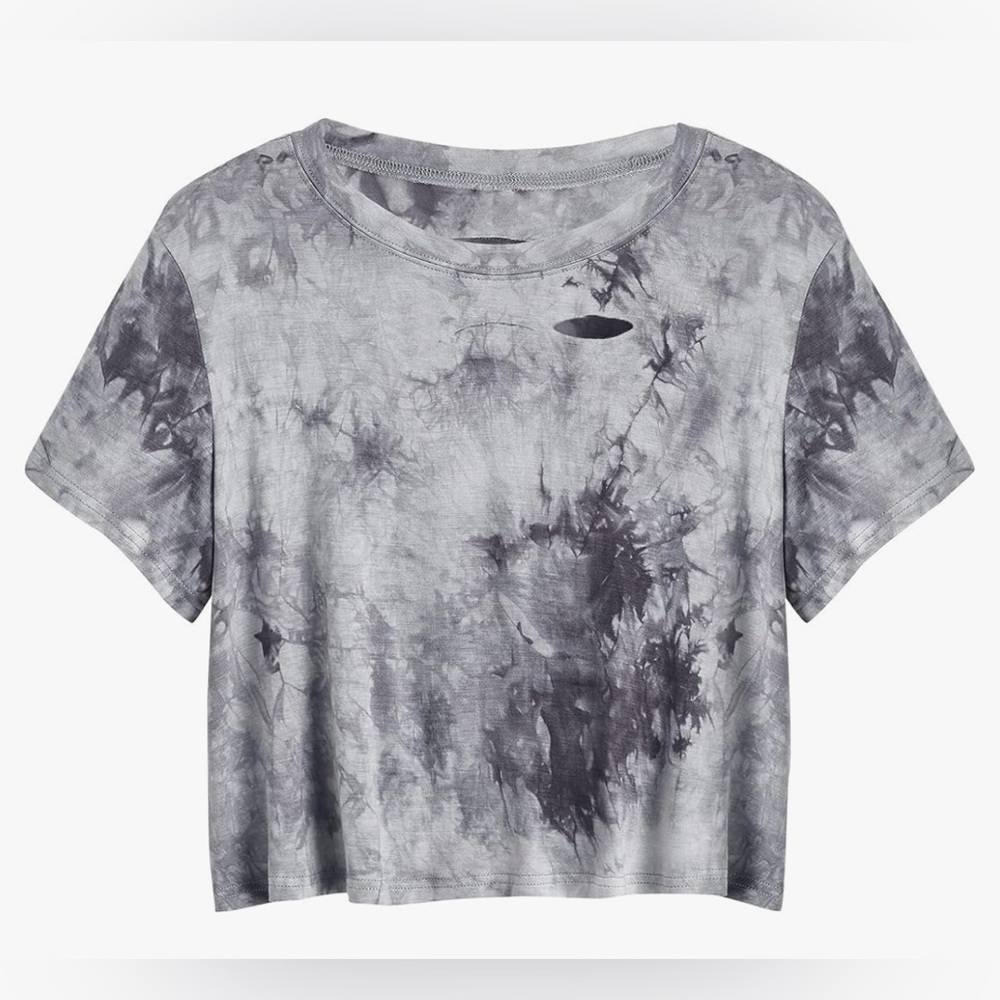 SweatyRocks Tie Dye Grey Distressed Ripped Crop Top Size M. NWT.